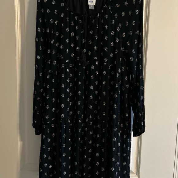 Old Navy long sleeve BOHO empire black print dress XL - Picture 2 of 15